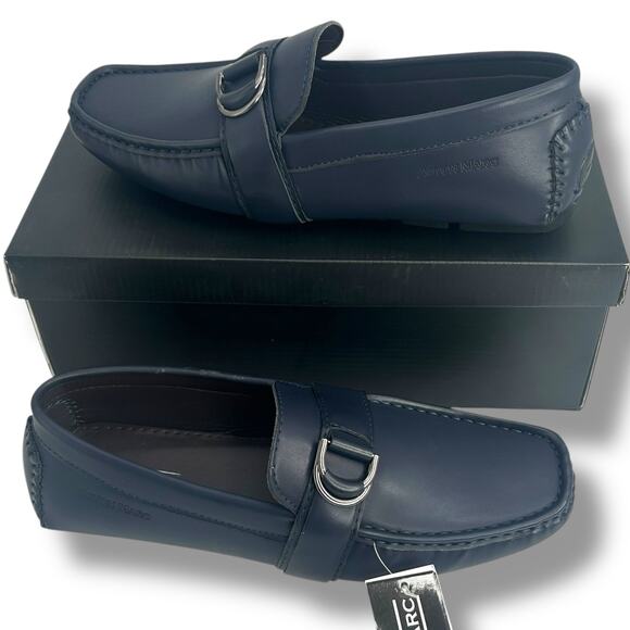 NEW Aston Marc Men's Navy Blue Charter Bit Loafer Size 11 Faux Leather Slip On - Picture 2 of 11
